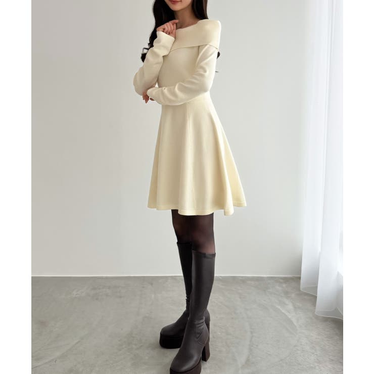 CENEA オフショル風スクエアネックミニニットワンピ | JUNOAH | 詳細画像21 