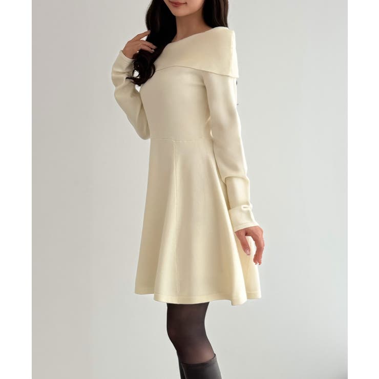 CENEA オフショル風スクエアネックミニニットワンピ | JUNOAH | 詳細画像22 