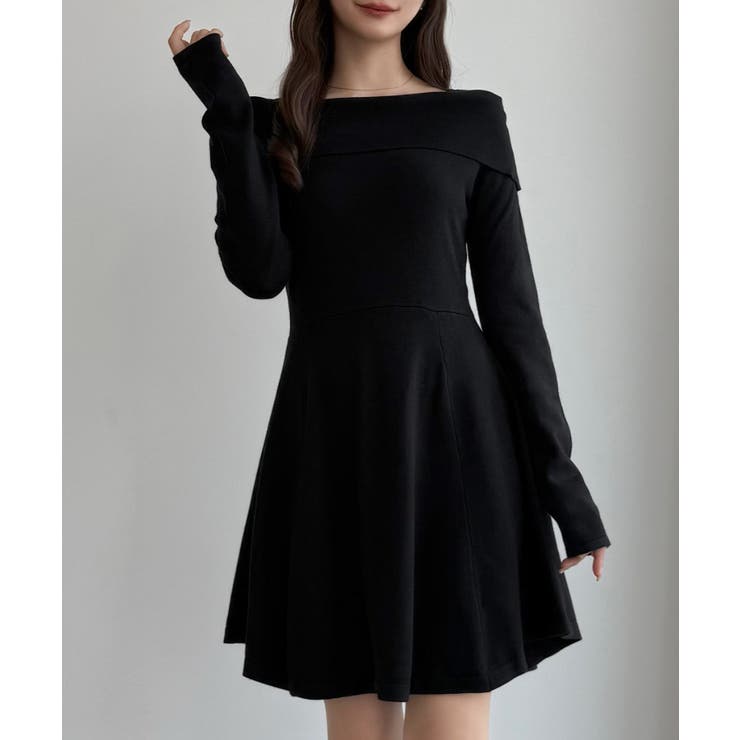 CENEA オフショル風スクエアネックミニニットワンピ | JUNOAH | 詳細画像3 