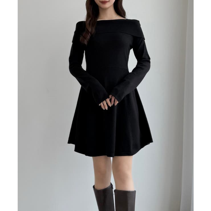 CENEA オフショル風スクエアネックミニニットワンピ | JUNOAH | 詳細画像4 