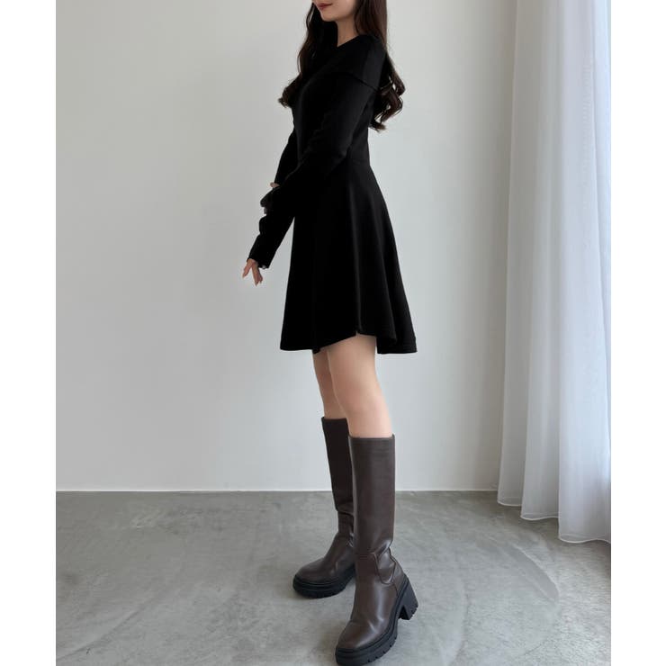 CENEA オフショル風スクエアネックミニニットワンピ | JUNOAH | 詳細画像5 