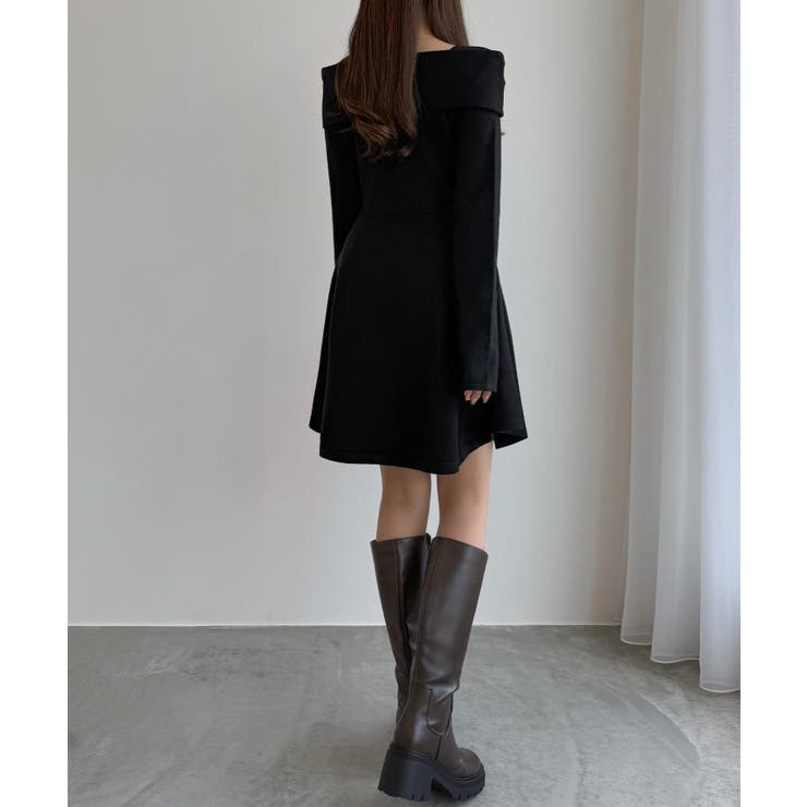 CENEA オフショル風スクエアネックミニニットワンピ | JUNOAH | 詳細画像6 