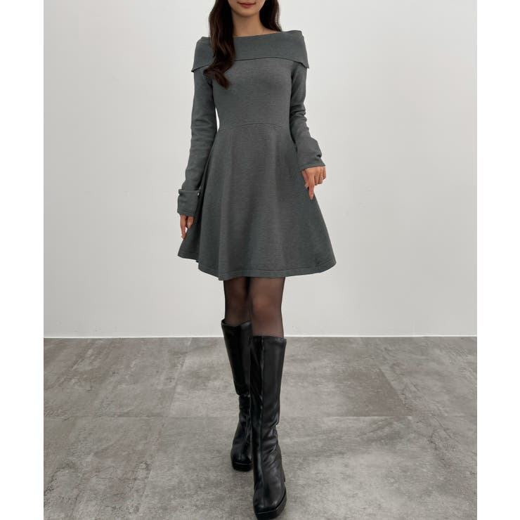 CENEA オフショル風スクエアネックミニニットワンピ | JUNOAH | 詳細画像7 