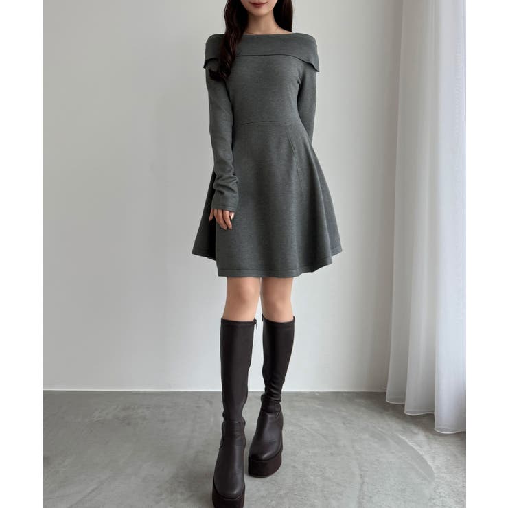 CENEA オフショル風スクエアネックミニニットワンピ | JUNOAH | 詳細画像8 