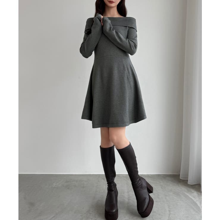 CENEA オフショル風スクエアネックミニニットワンピ | JUNOAH | 詳細画像9 