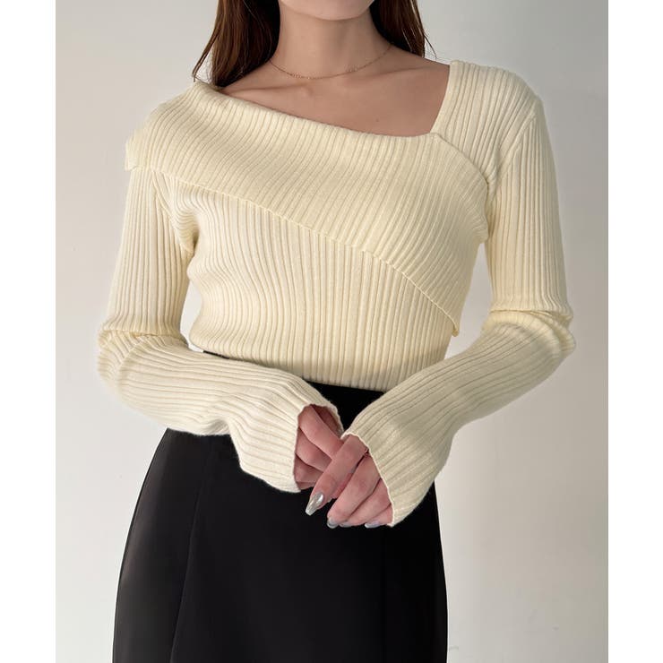 CENEA アシンメトリーロールカラーニットトップス | JUNOAH | 詳細画像11 