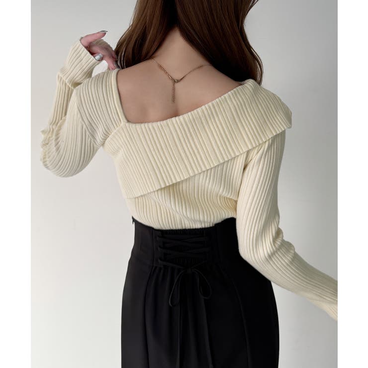 CENEA アシンメトリーロールカラーニットトップス | JUNOAH | 詳細画像12 