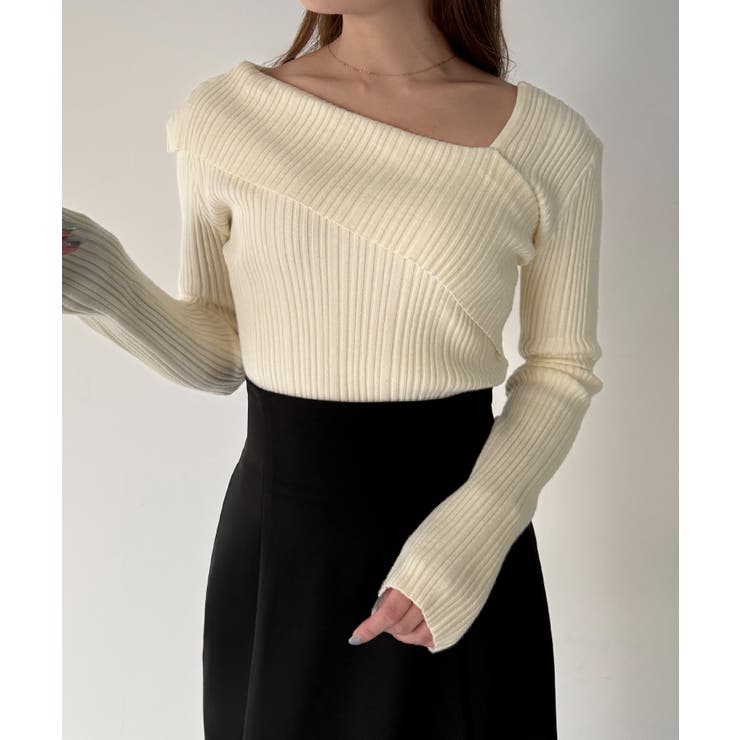 CENEA アシンメトリーロールカラーニットトップス | JUNOAH | 詳細画像13 