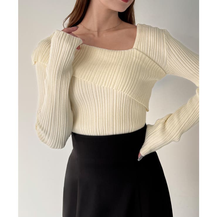 CENEA アシンメトリーロールカラーニットトップス | JUNOAH | 詳細画像14 