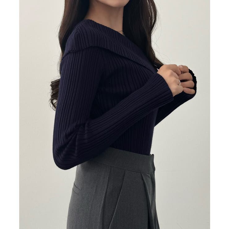 CENEA アシンメトリーロールカラーニットトップス | JUNOAH | 詳細画像16 