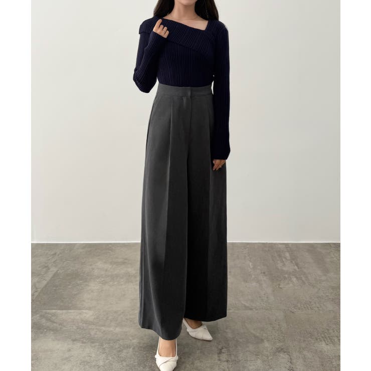 CENEA アシンメトリーロールカラーニットトップス | JUNOAH | 詳細画像17 