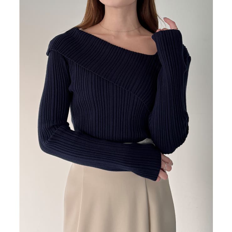 CENEA アシンメトリーロールカラーニットトップス | JUNOAH | 詳細画像18 