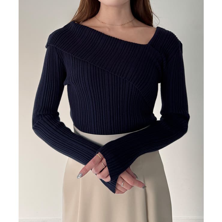 CENEA アシンメトリーロールカラーニットトップス | JUNOAH | 詳細画像19 