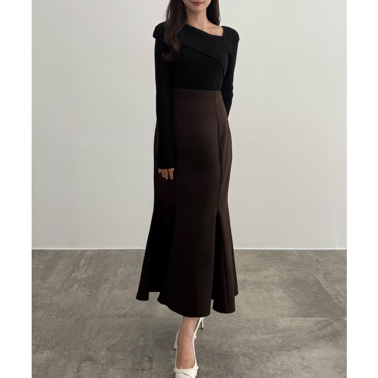 CENEA アシンメトリーロールカラーニットトップス | JUNOAH | 詳細画像2 