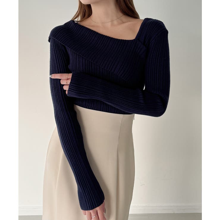 CENEA アシンメトリーロールカラーニットトップス | JUNOAH | 詳細画像21 