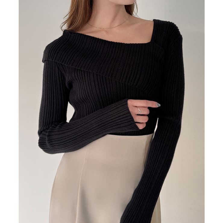 CENEA アシンメトリーロールカラーニットトップス | JUNOAH | 詳細画像3 