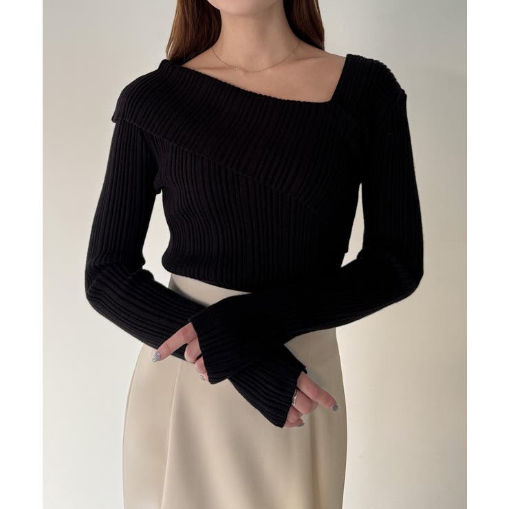 CENEA アシンメトリーロールカラーニットトップス | JUNOAH | 詳細画像4 