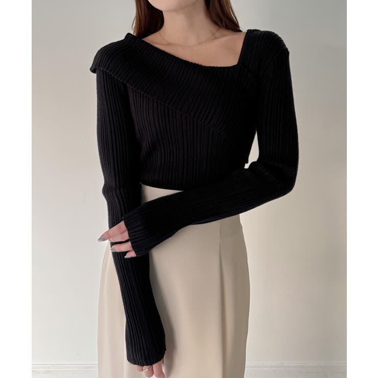 CENEA アシンメトリーロールカラーニットトップス | JUNOAH | 詳細画像5 