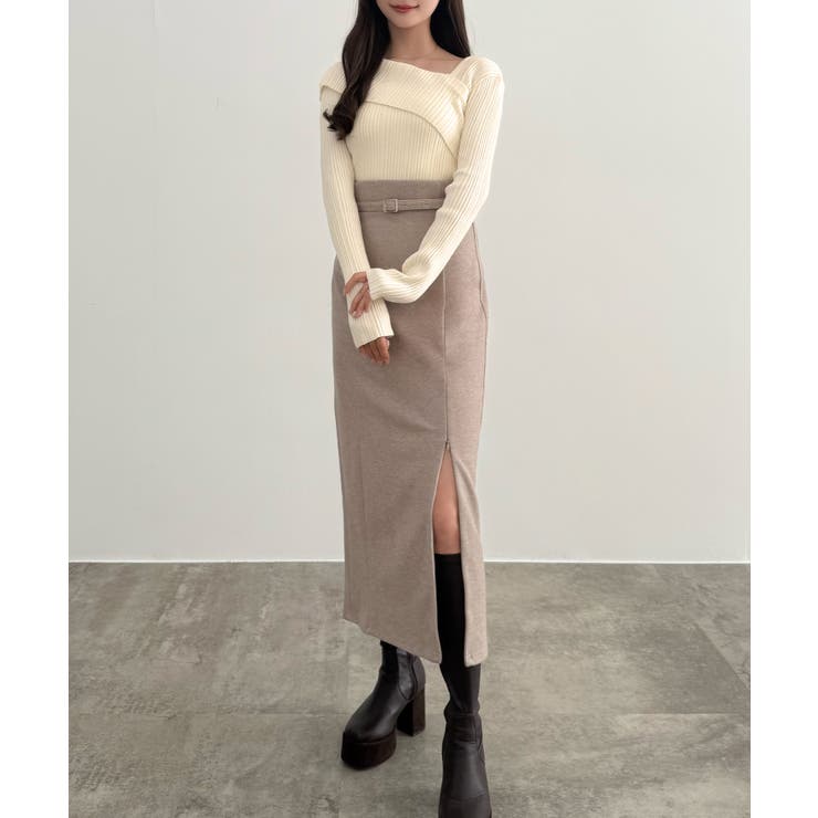 CENEA アシンメトリーロールカラーニットトップス | JUNOAH | 詳細画像9 