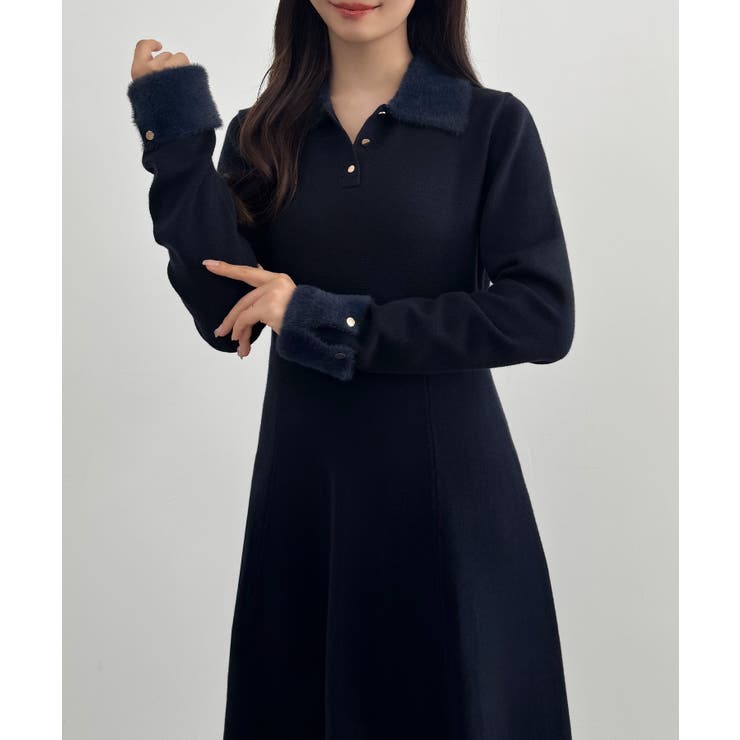 CENEA シャギーカラーフレアニットワンピース | JUNOAH | 詳細画像10 