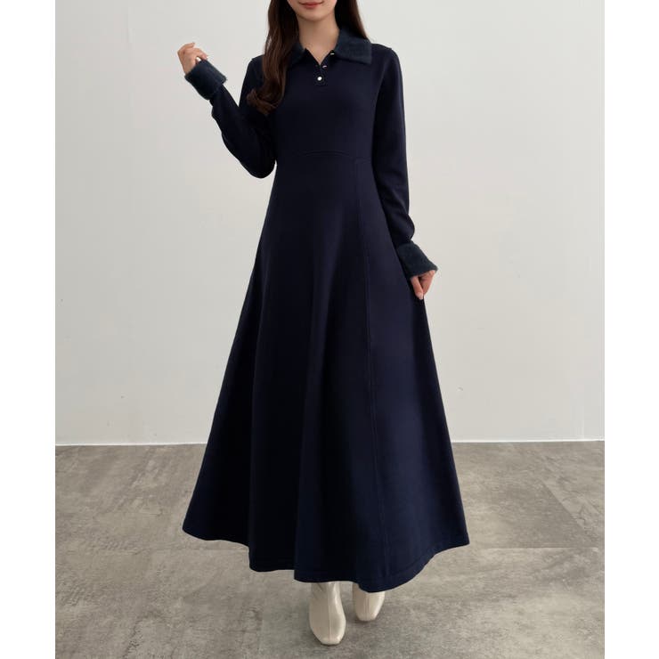 CENEA シャギーカラーフレアニットワンピース | JUNOAH | 詳細画像13 