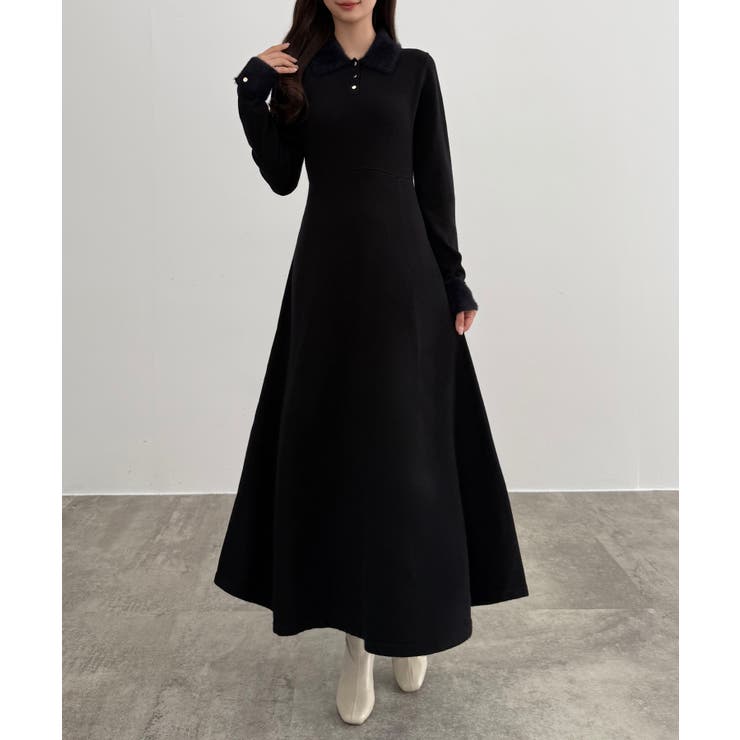 CENEA シャギーカラーフレアニットワンピース | JUNOAH | 詳細画像2 