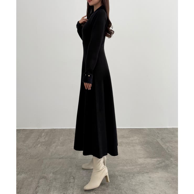 CENEA シャギーカラーフレアニットワンピース | JUNOAH | 詳細画像3 