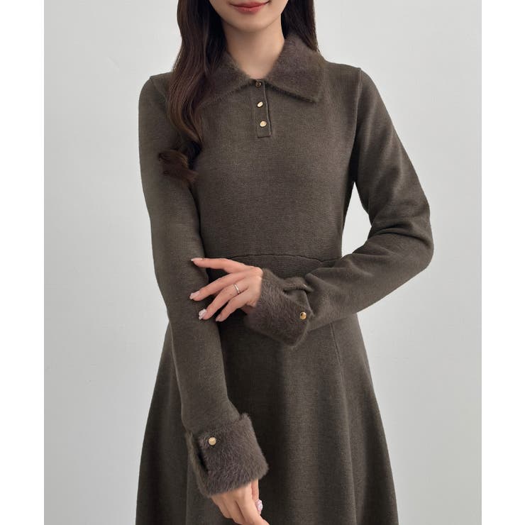 CENEA シャギーカラーフレアニットワンピース | JUNOAH | 詳細画像5 