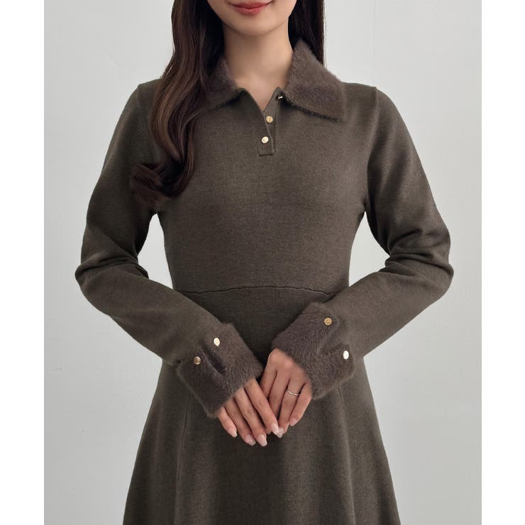 CENEA シャギーカラーフレアニットワンピース | JUNOAH | 詳細画像6 