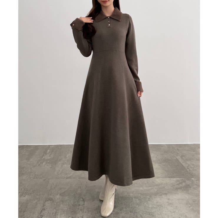 CENEA シャギーカラーフレアニットワンピース | JUNOAH | 詳細画像7 