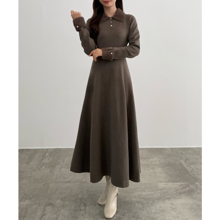 CENEA シャギーカラーフレアニットワンピース | JUNOAH | 詳細画像9 