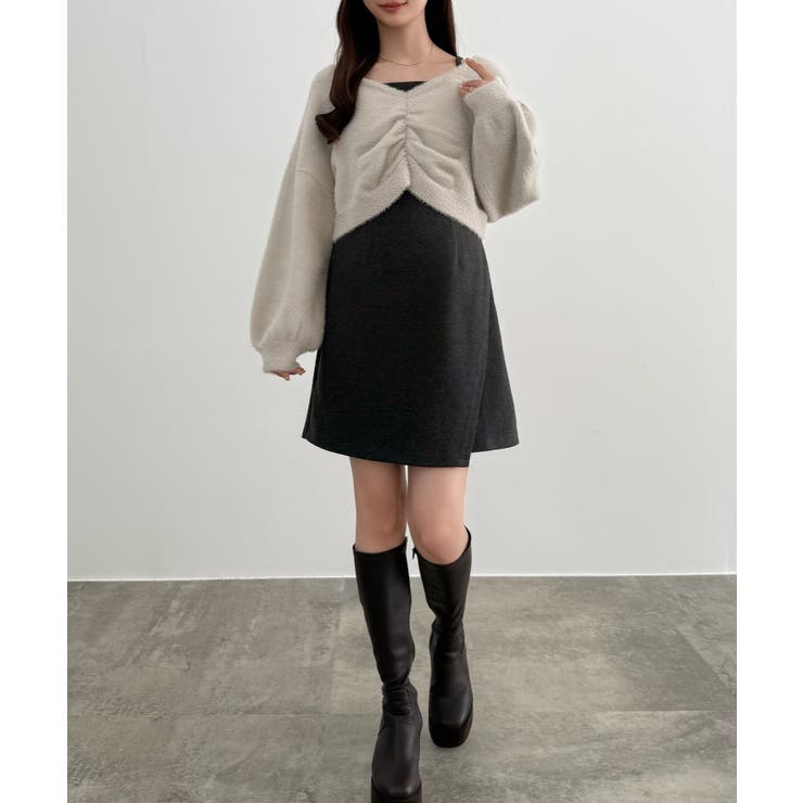 CENEA フロントギャザーシャギーニット＋ミニキャミワンピース | JUNOAH | 詳細画像7 