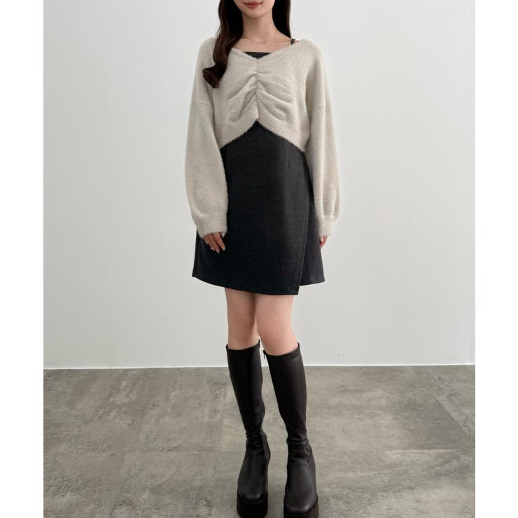 CENEA フロントギャザーシャギーニット＋ミニキャミワンピース | JUNOAH | 詳細画像8 