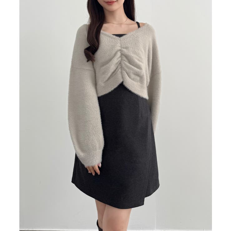 CENEA フロントギャザーシャギーニット＋ミニキャミワンピース | JUNOAH | 詳細画像10 