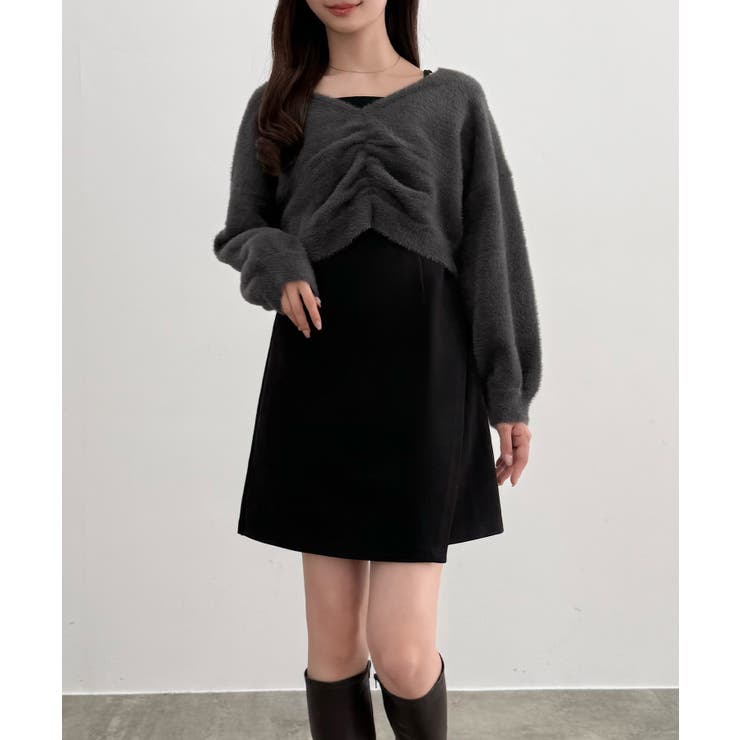 CENEA フロントギャザーシャギーニット＋ミニキャミワンピース | JUNOAH | 詳細画像12 