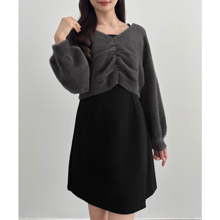 CENEA フロントギャザーシャギーニット＋ミニキャミワンピース | JUNOAH | 詳細画像13 