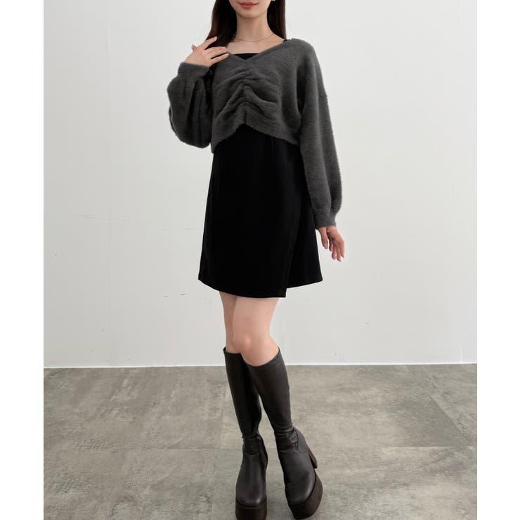 CENEA フロントギャザーシャギーニット＋ミニキャミワンピース | JUNOAH | 詳細画像14 