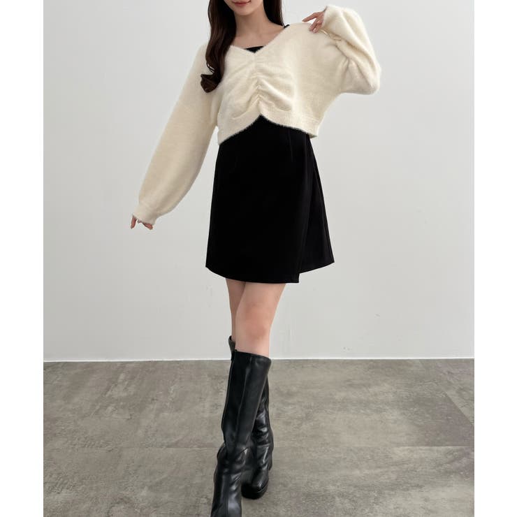 CENEA フロントギャザーシャギーニット＋ミニキャミワンピース | JUNOAH | 詳細画像2 