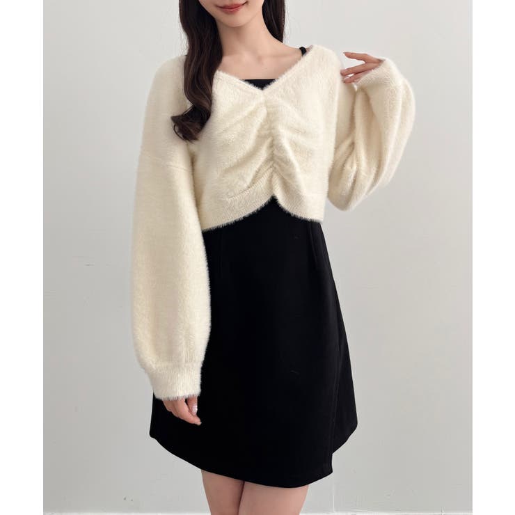 CENEA フロントギャザーシャギーニット＋ミニキャミワンピース | JUNOAH | 詳細画像3 