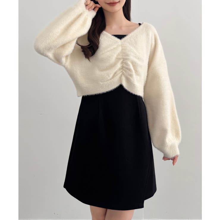 CENEA フロントギャザーシャギーニット＋ミニキャミワンピース | JUNOAH | 詳細画像4 