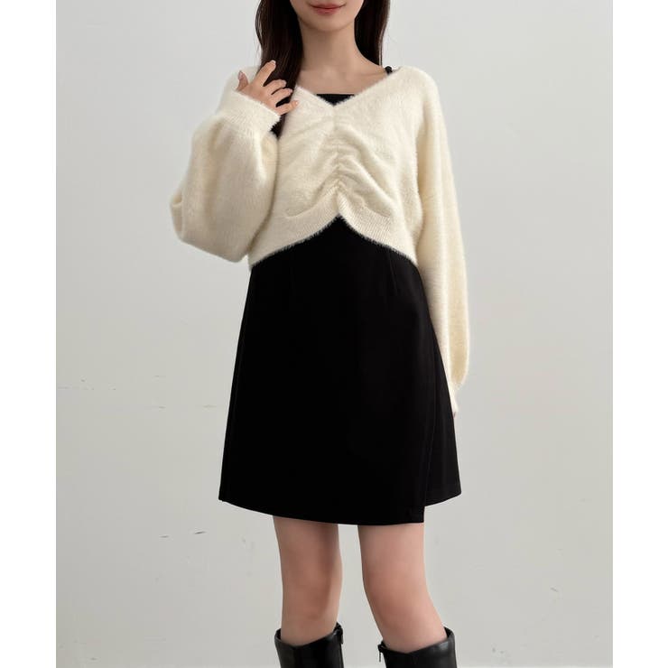 CENEA フロントギャザーシャギーニット＋ミニキャミワンピース | JUNOAH | 詳細画像5 