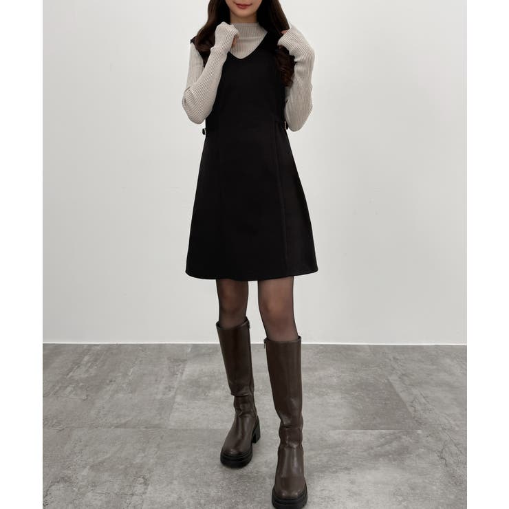 ブラック | CENEA Vネックミニジャンパースカート | JUNOAH