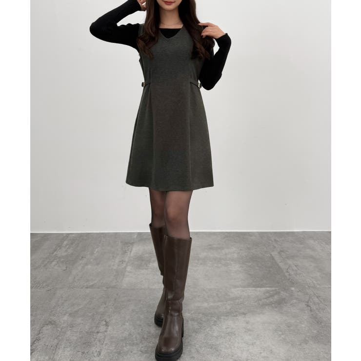 チャコール | CENEA Vネックミニジャンパースカート | JUNOAH