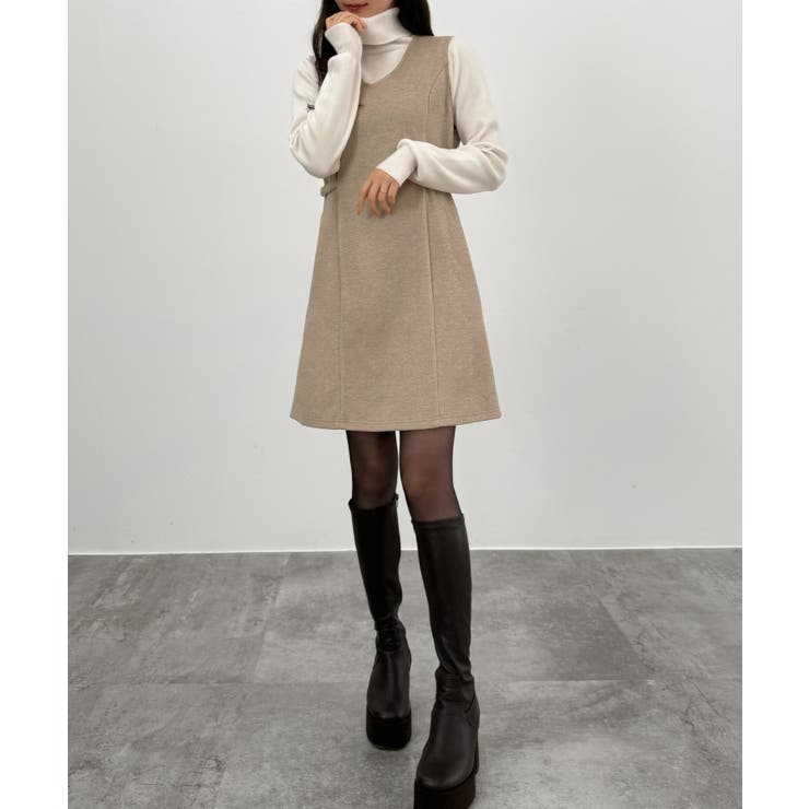 グレージュ | CENEA Vネックミニジャンパースカート | JUNOAH