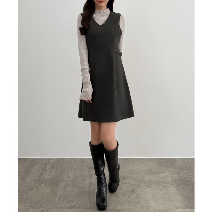 CENEA Vネックミニジャンパースカート | JUNOAH | 詳細画像7 