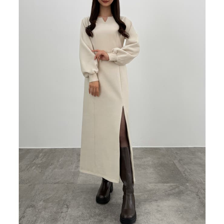 アイボリー | CENEA 裏起毛裾ファスナーIラインワンピース | JUNOAH