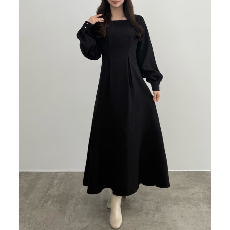 ブラック | CENEA バックレースアップスクエアネックワンピース | JUNOAH