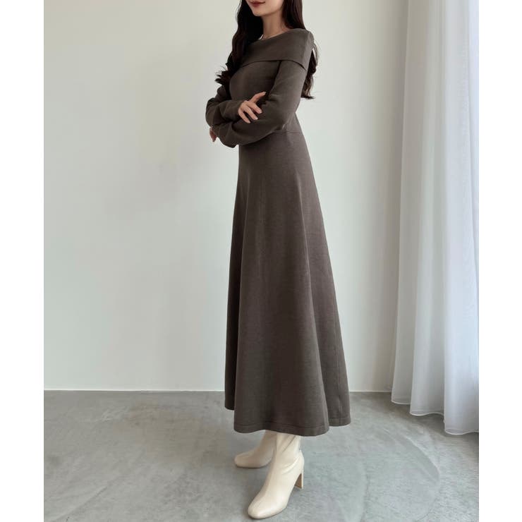 CENEA オフショル風スクエアネックロングニットワンピ | JUNOAH | 詳細画像13 