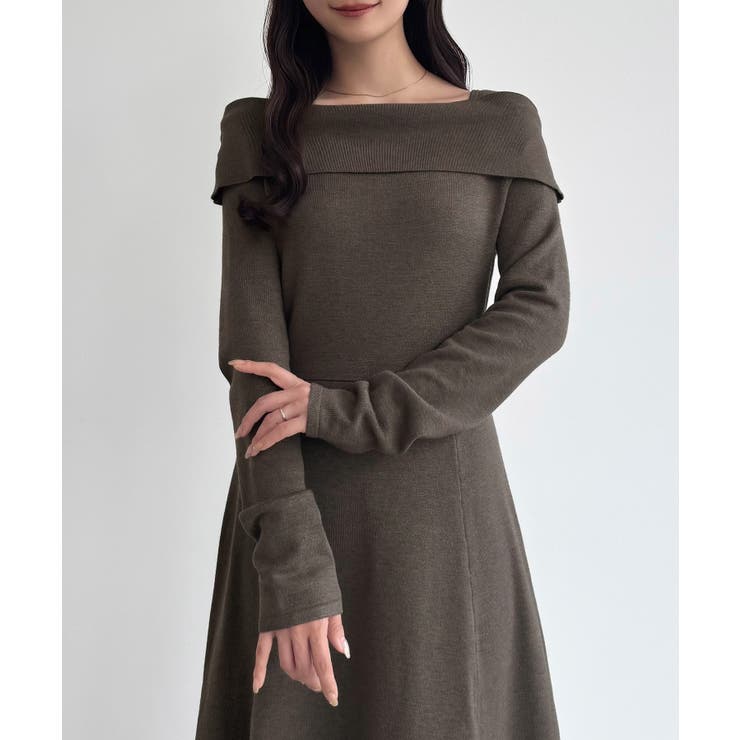 CENEA オフショル風スクエアネックロングニットワンピ | JUNOAH | 詳細画像14 