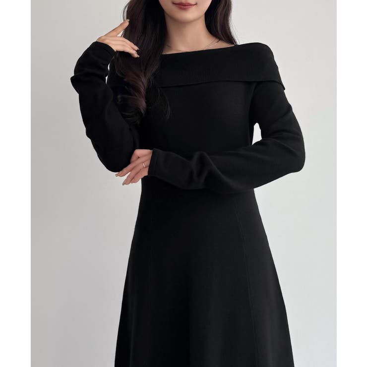 CENEA オフショル風スクエアネックロングニットワンピ | JUNOAH | 詳細画像2 